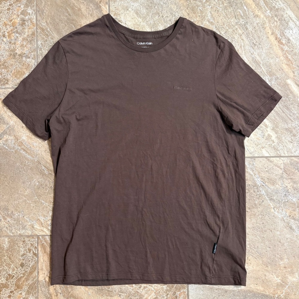Calvin Klein Liquid Touch Brown Short Sleeve T-Shirt Mens Large Logo Tee‎